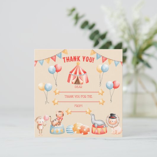 水カラーサーカスアニマル誕生日サンキューカード サンキューカード (スタンド正面)