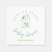 水カラーサーフボードベビーオンボード男の赤ちゃんシャワー スタンダードカクテルナプキン (正面)