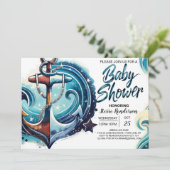 水カラーシックいかりベビーシャワー 招待状 (スタンド正面)