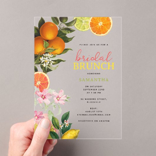 水カラーシトラスブライダルブランチブライダルシャワー アクリル招待状 (インサイチュ (ポータブル))