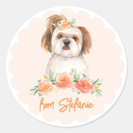 水カラーシーズー(犬)都桃フローラドッグ誕生日 ラウンドシール