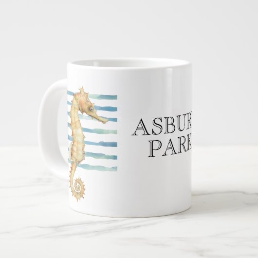 水カラーシーホースビーチ沿岸 ジャンボコーヒーマグカップ (正面左)