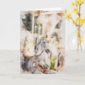 水カラースタイルパステル回転木馬ホース カード (黄色い花)