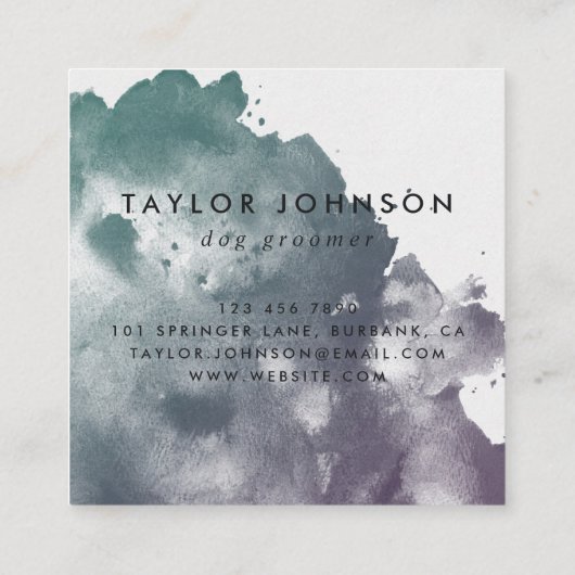 水カラースリンガースパニエル犬ドッグトリマー スクエア名刺 (裏面)