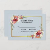 水カラーダスティグレイ金ゴールド赤面ピーチフローラRSVP 出欠カード (正面/裏面)