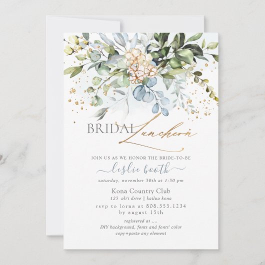 水カラーダスティブルーガムユーカリブライダルシャワー 招待状 (正面)