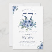 水カラーダスティブルーフローラ57thシック誕生日 招待状 (正面)