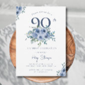 水カラーダスティブルーフローラ90thシック誕生日 招待状