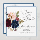 水カラーダスティブルーブルゴーニュ赤面バラ 招待状 (正面/裏面)