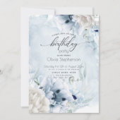 水カラーダスティブルーポピー誕生日 招待状 (正面)