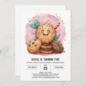 水カラーチョコレート編集可能クッキー誕生日 招待状 (正面/裏面)