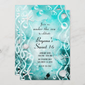 水カラーティール（緑がかった色）インクスプラッシュ海甘い下16 招待状 (正面/裏面)