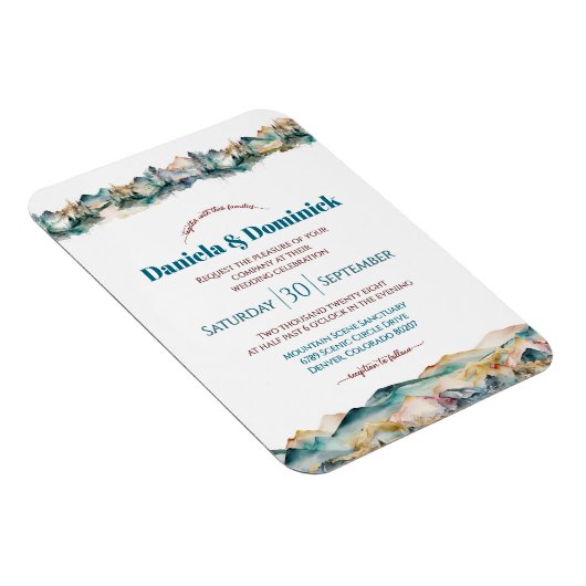 水カラーティール(緑がかった色)オレンジマウンテン結婚式招待状 マグネット (右側)
