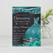 水カラーティール（緑がかった色）シルバーグリッタードレスキンセアニェラ 招待状 (スタンド正面)