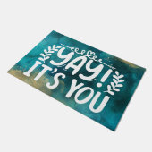 水カラーティール(緑がかった色)金ゴールドおもしろいヤイティユー引用文 ドアマット (アングル)