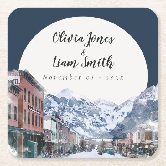 水カラーテルリドコロラドスキーマウンテン スクエアペーパーコースター (正面)