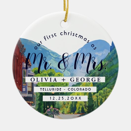 水カラーテルリドコロラド私たちの初めてのクリスマス セラミックオーナメント (正面)