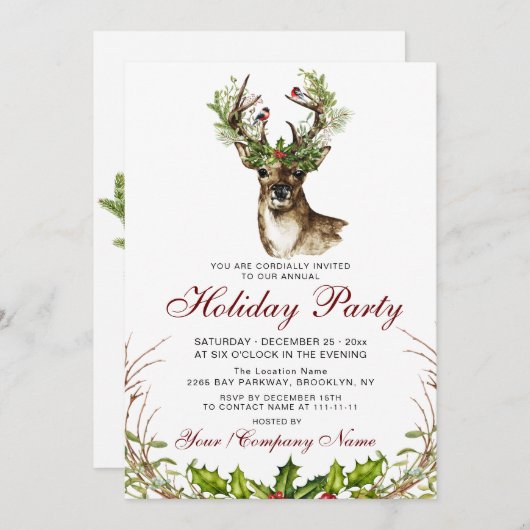 水カラーディアーバーズホリーベリーホリデーパーティー 招待状 (正面/裏面)