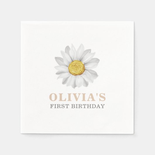 水カラーデイジーファースト誕生日ナプキンス スタンダードカクテルナプキン (正面)