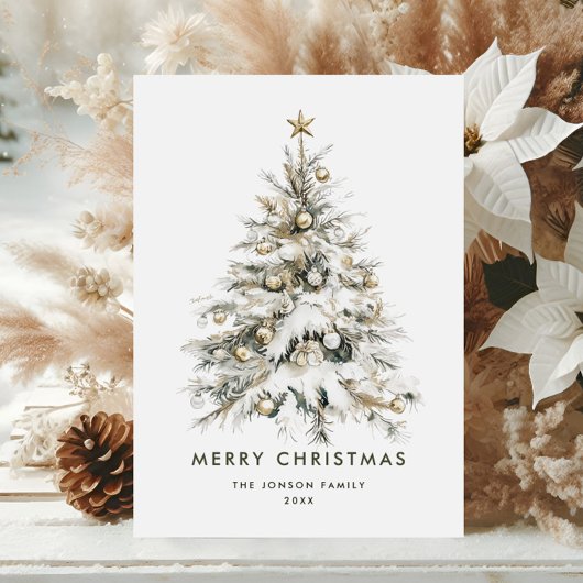 水カラーニュートラルゴールデンベージュクリスマスツリー シーズンカード