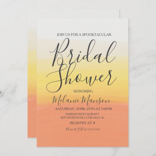 水カラーハロウィーンキャンディーコーンブライダルシャワー 招待状 (正面/裏面)