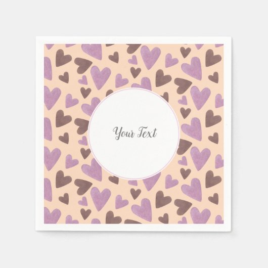 水カラーハートバレンタインデーパーティーブラウンピンク スタンダードカクテルナプキン (正面)