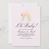 水カラーハートレインボーストロークベビーシャワーピンク 招待状 (正面)