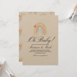 水カラーハートレインボーストロークベビーシャワー素朴 招待状