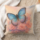 水カラーバタフライガーデンピンクフローラアートデザイン クッション (ブランケット)