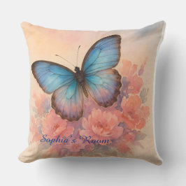 水カラーバタフライガーデンピンクフローラアートデザイン クッション