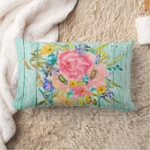 水カラーバラフローラスプレーChippy Aqua ランバークッション (ブランケット)