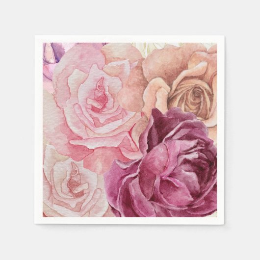 "水カラーバラ紙ナプキンスエレガント-フローラデ スタンダードカクテルナプキン (正面)