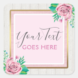 水カラーバラ&ウッド素朴シャビーシックコテージ スクエアシール