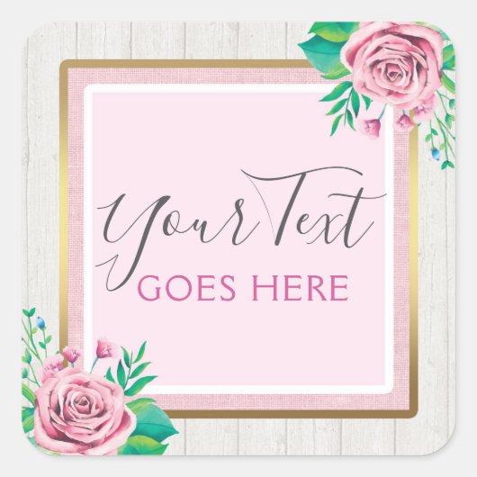 水カラーバラ&ウッド素朴シャビーシックコテージ スクエアシール (正面)