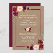 水カラーバーガンディフローラクラフト結婚ズ 招待状 (正面/裏面)