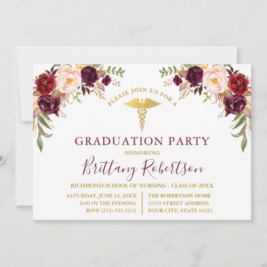 水カラーバーガンディフローラメディカルグラードパーティー 招待状 (正面)