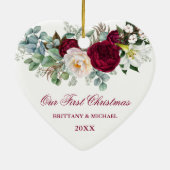 水カラーバーガンディフローラ緑のハートカップル セラミックオーナメント (裏面)