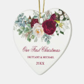 水カラーバーガンディフローラ緑のハートカップル セラミックオーナメント (左)