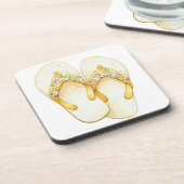 水カラーパステルイエローシークインビーチサンダル コースター (左側)