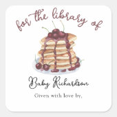 水カラーパンケーキ赤ちゃんシャワー蔵書票 スクエアシール (正面)