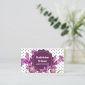 水カラーパープルアイリス白黒水玉模様ブシ 名刺 (スタンド正面)