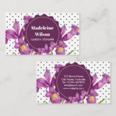 水カラーパープルアイリス白黒水玉模様ブシ 名刺 (正面/裏面)