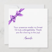 水カラーパープルボウコケットスウィート16誕生日 サンキューカード (裏面)