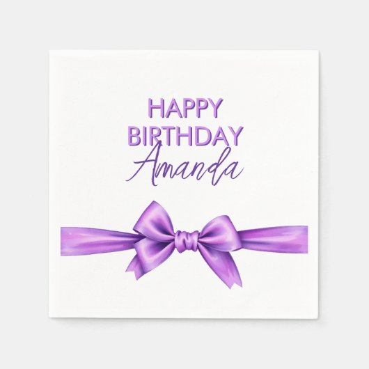 水カラーパープルボウコケットスウィート16誕生日 スタンダードカクテルナプキン (正面)