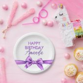 水カラーパープルボウコケットスウィート16誕生日 ペーパープレート (パーティー)