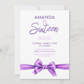 水カラーパープルボウコケットスウィート16誕生日 招待状 (正面)