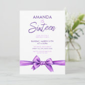 水カラーパープルボウコケットスウィート16誕生日 招待状 (スタンド正面)