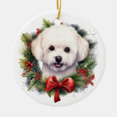 水カラービコンフリースドッグレッドボウリース セラミックオーナメント (正面)