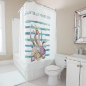 水カラービーチシェルコーラルバケーション シャワーカーテン