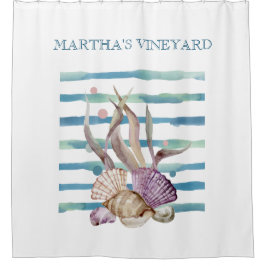 水カラービーチシェルコーラルバケーション シャワーカーテン